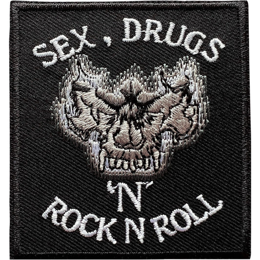 Sex Drugs Rock and Roll Music Patch Iron Sew On Clothes Black Embroidered Badge