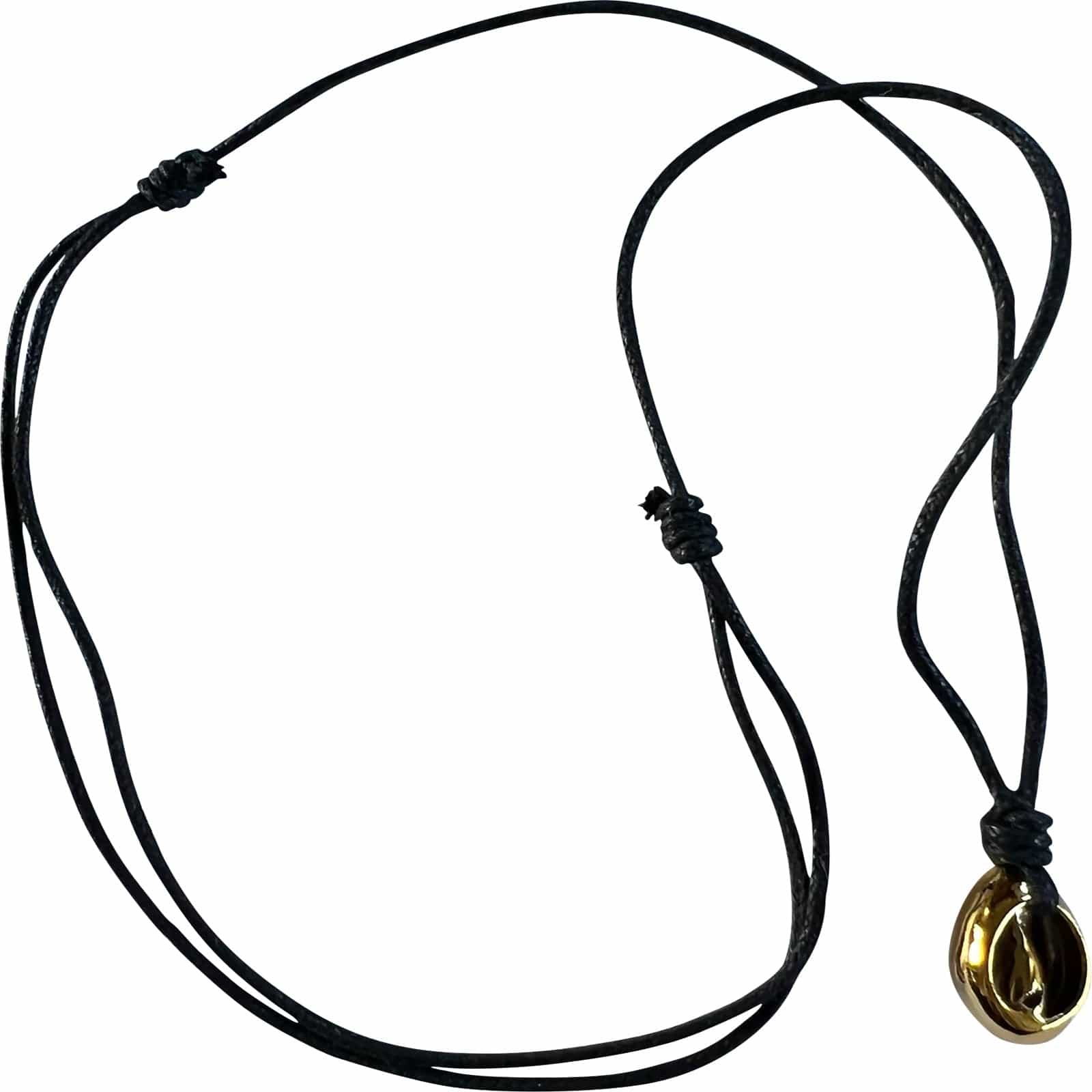Shiny Gold Colour Sea Shell Evil Eye Pendant Necklace Black Cord Chain Jewellery