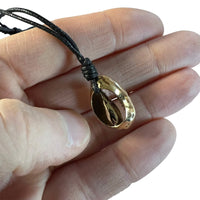 Shiny Gold Colour Shell Pendant Necklace Black Cord Chain Mens Womens Jewellery