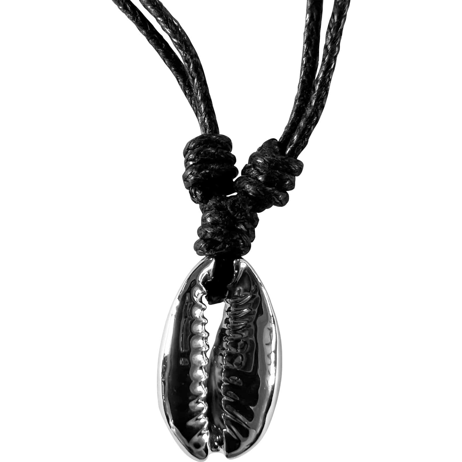Shiny Silver Colour Shell Pendant Necklace Cord Chain Mens Womens Surf Jewellery