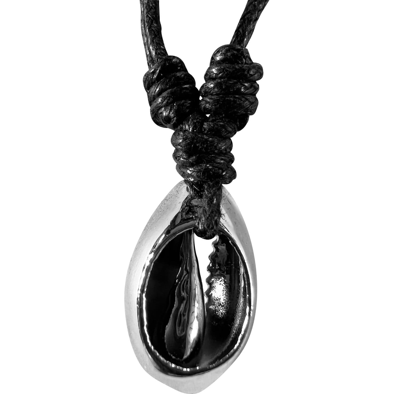 Shiny Silver Colour Shell Pendant Necklace Cord Chain Mens Womens Surf Jewellery