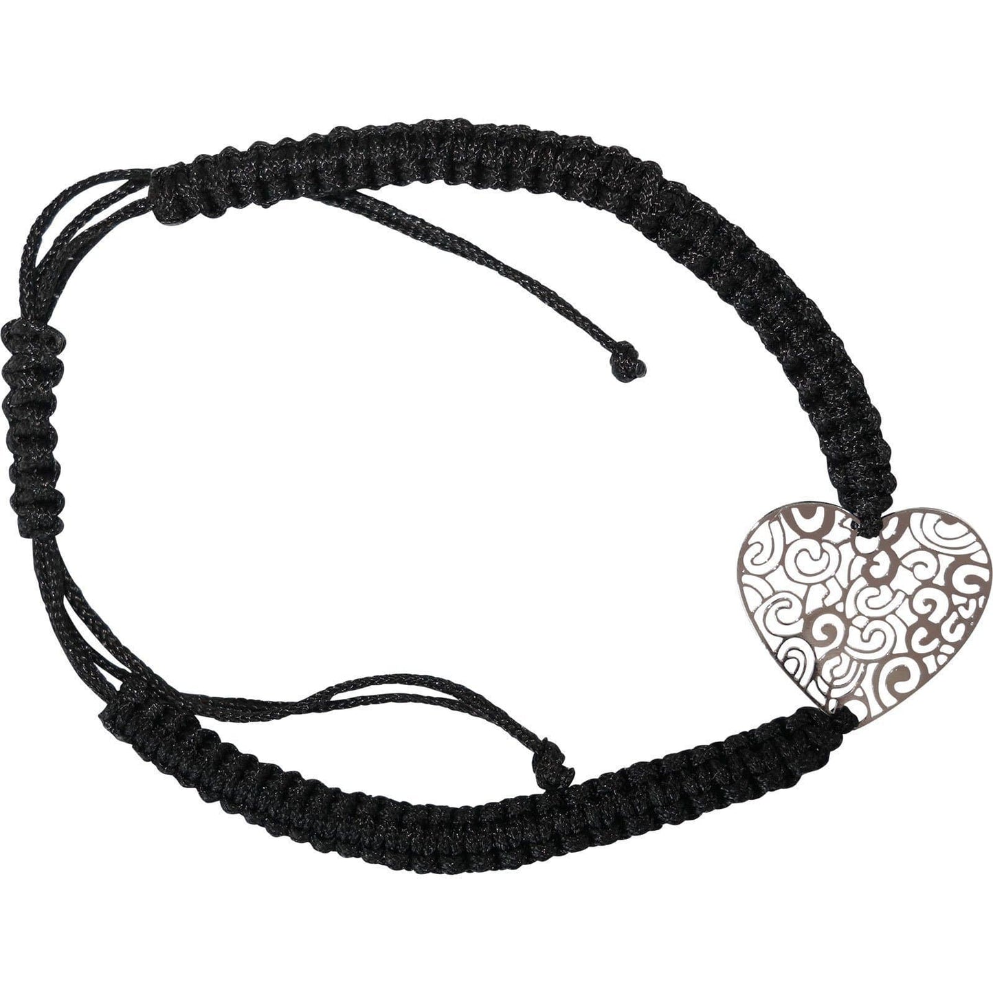 Silver Colour Heart Bracelet Black Wristband Bangle Womens Ladies Girl Jewellery