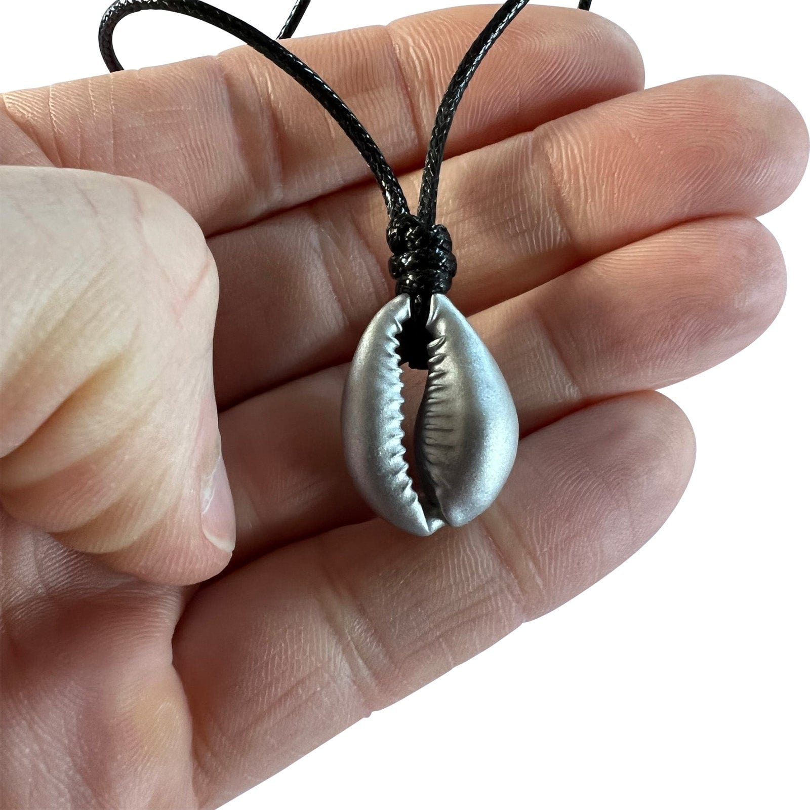 Silver Colour Shell Pendant Necklace Black Cord Chain Man Woman Boy Girl Jewelry