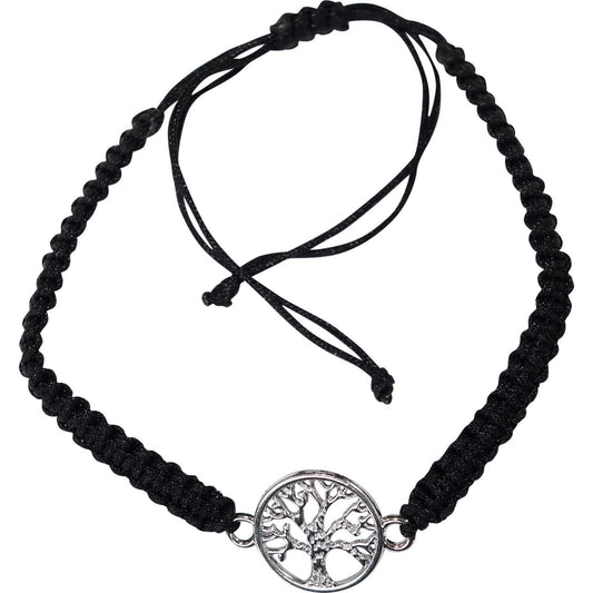 Silver Colour Tree Of Life Bracelet Black Wristband Bangle Mens Womens Jewellery