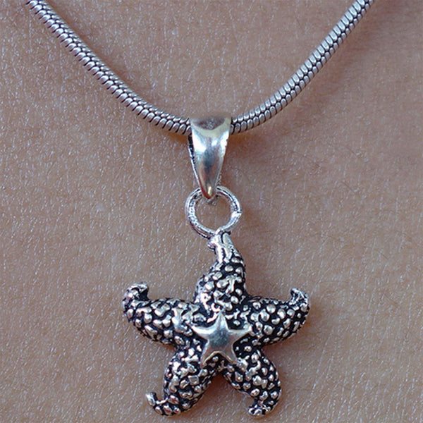 Silver Starfish Necklace Pendant Chain 925 Sterling Jewelry Womens Girls Ladies