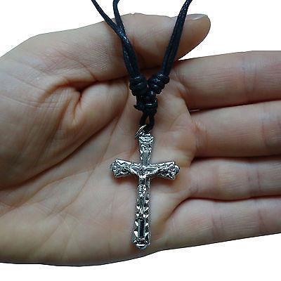 Silver Tone Crucifix Cross Pendant Chain Necklace Choker For Men Women Boys Girl