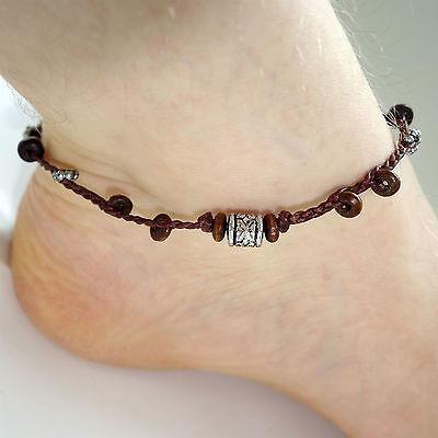 Silver Wooden Beads Ankle Bracelet Foot Anklet Chain Mens Womens Ladies Jewelry Silver Wooden Beads Ankle Bracelet Foot Anklet Chain Mens Womens Ladies Jewelry