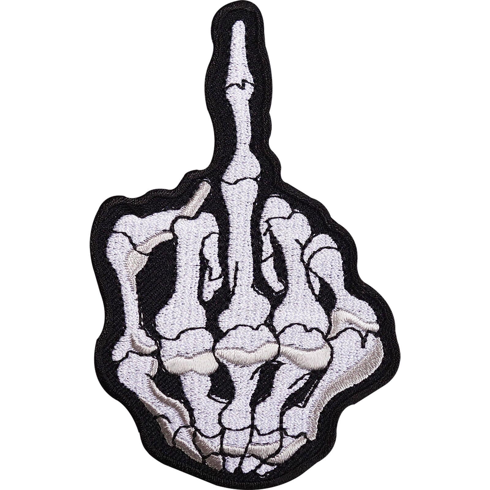 Skeleton Hand Middle Finger Embroidered Iron / Sew On Patch Swear Swearing Badge