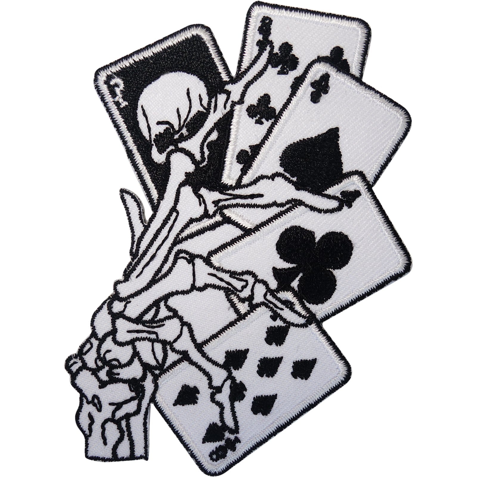 Skeleton Hand Playing Cards Patch Iron On Sew On Clothes Poker Embroidered Badge