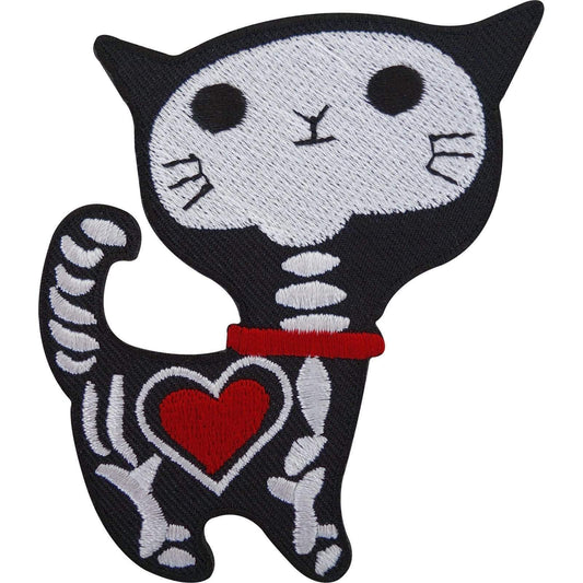 Skeleton Heart Pet Cat Patch Embroidered Iron Sew On Shirt Hat Jacket Coat Badge
