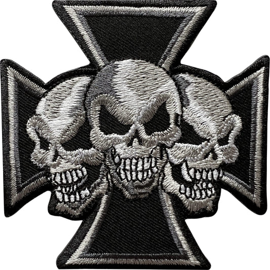 Skull Black Cross Patch Iron On Sew On Clothes Bag Denim Jeans Embroidered Badge