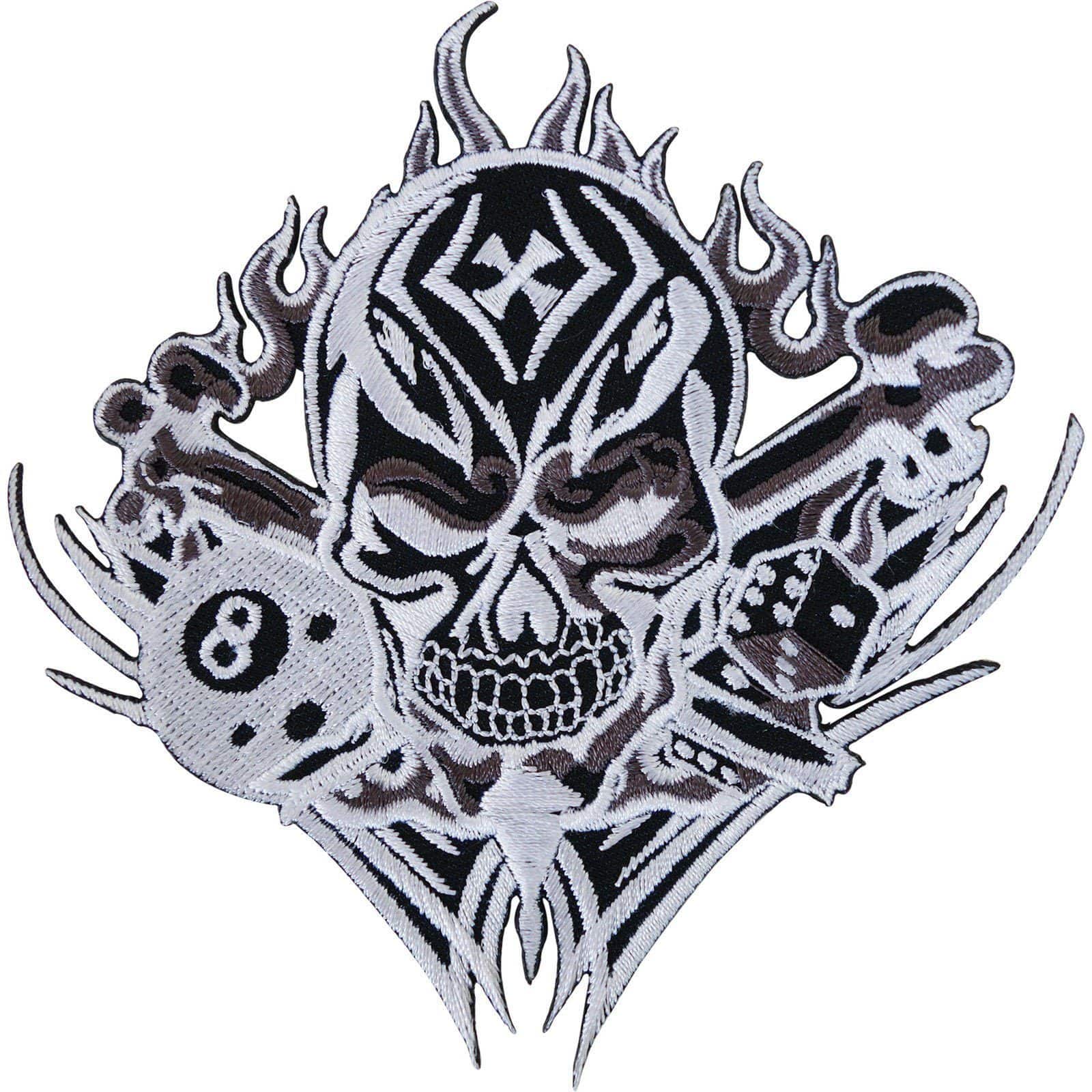 Skull Bones Dice 8 Ball Cross Embroidered Iron / Sew On Patch Biker Jacket Badge