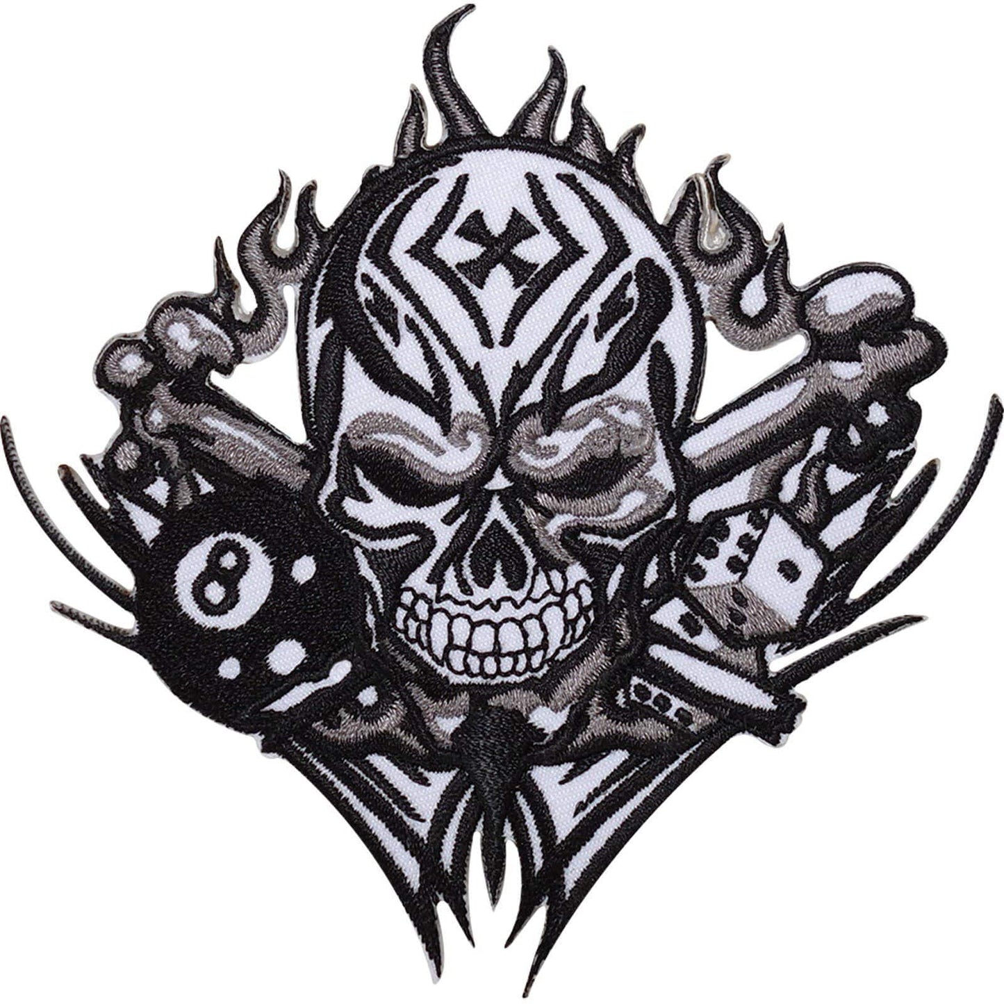 Skull Dice 8 Ball Cross Embroidered Iron / Sew On Patch Motorbike Jacket Badge