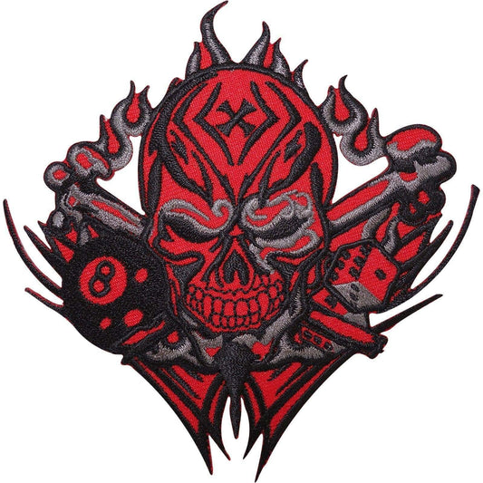 Skull Dice 8 Ball Cross Embroidered Iron / Sew On Patch Motorcycle Jacket Badge