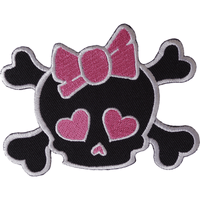 Skull Pink Hearts Bow Iron On Patch Sew On Girls Kids Clothes Embroidered Badge