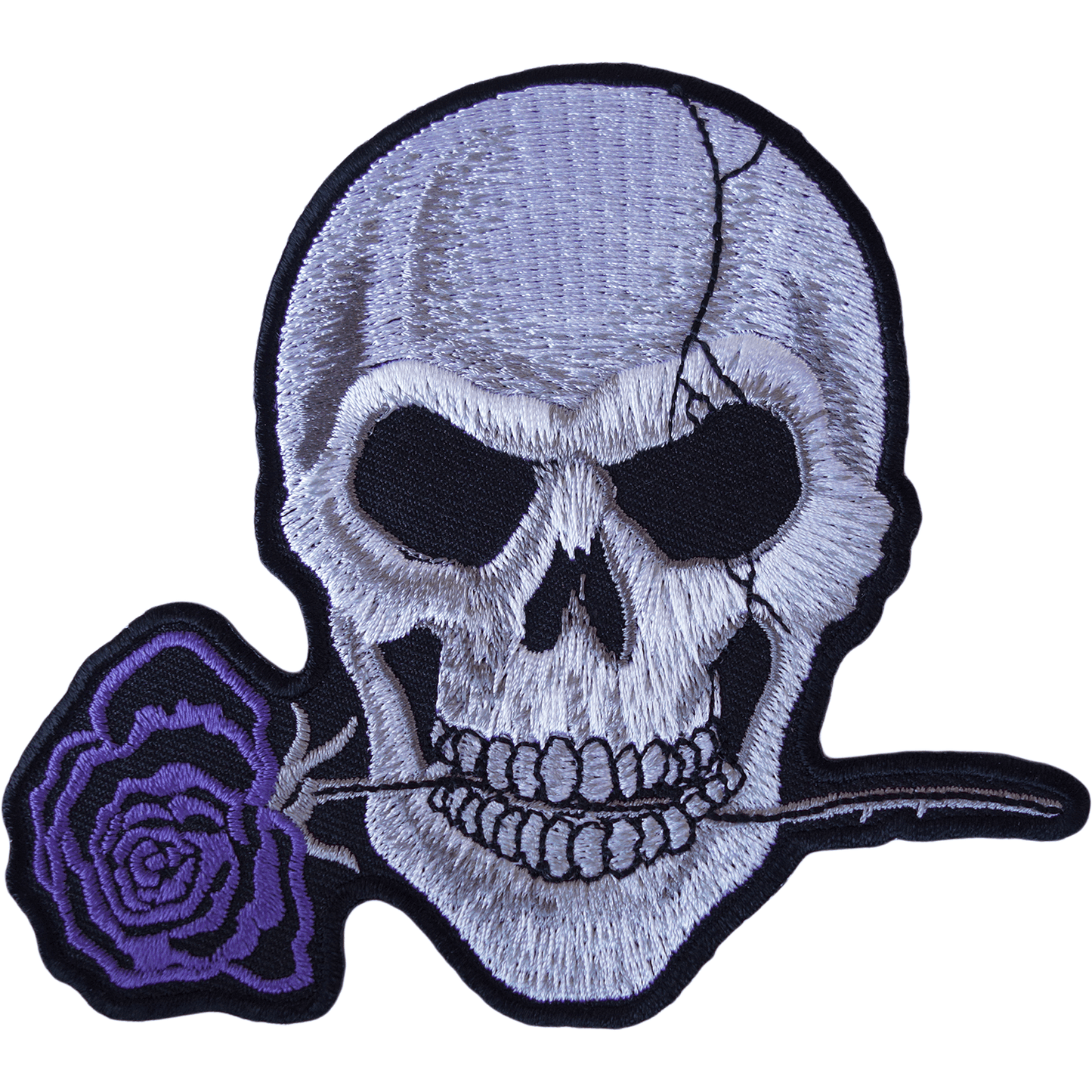 Skull Purple Rose Flower Patch Iron On Sew On Embroidered Badge Motorcycle Biker