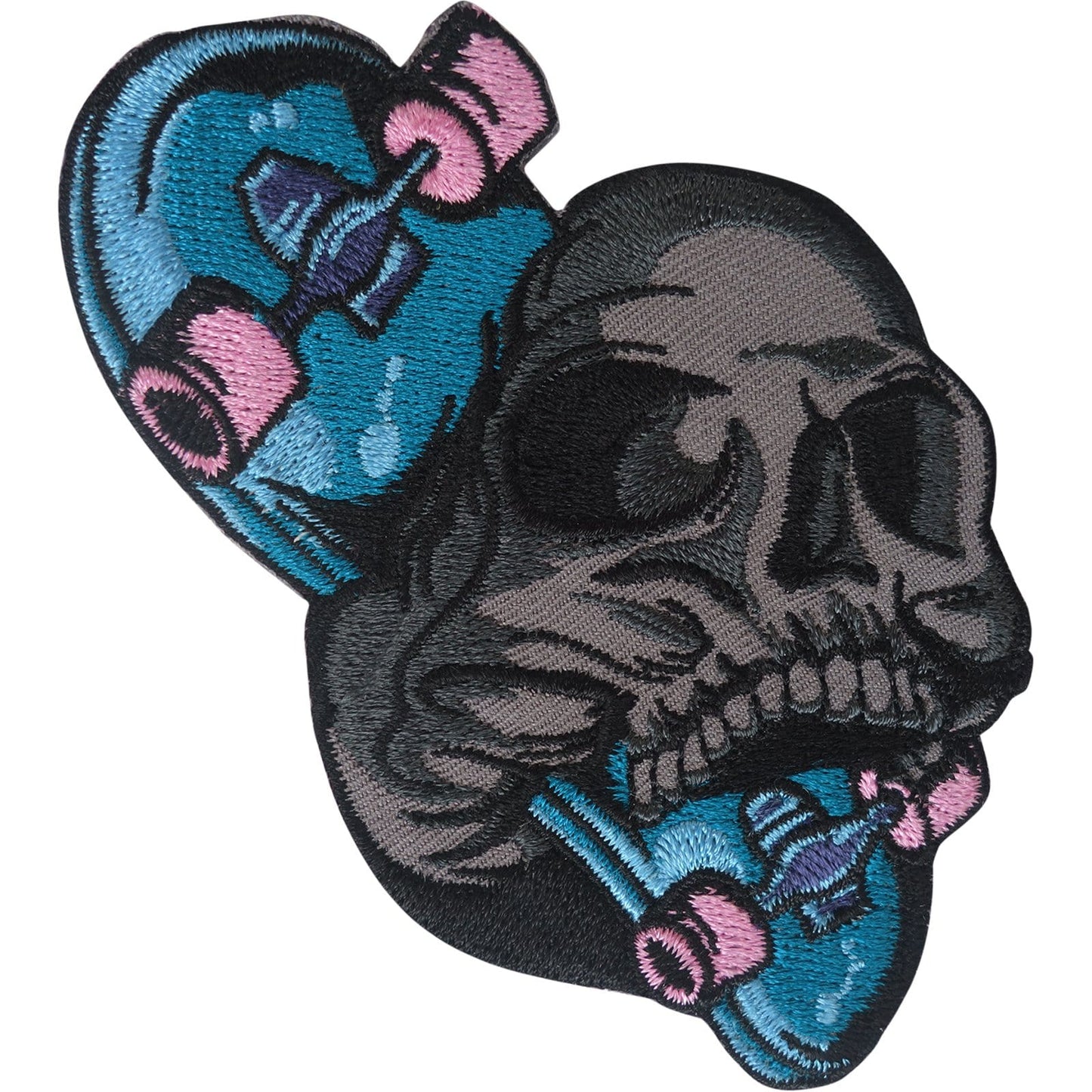 Skull Skateboard Patch Iron Sew On Jeans Skater Skateboarding Embroidered Badge