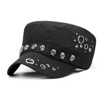 Skull Star Rivets Black Baseball Cap Hat Punk Rock Flat Top Military Army Cap
