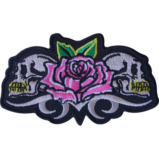 Skulls Patch Embroidered Iron Sew On Cloth Badge Skeleton Pink Rose Flower Biker