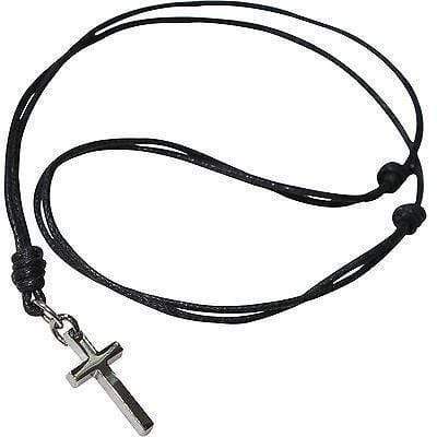 Small Plain Jesus Cross Metal Pendant Black Cord Chain Necklace Mens Girls Boys
