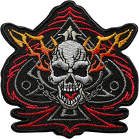 Spades Skull Fire Flames Patch Iron Sew On Clothes Bag Jacket Embroidered Badge