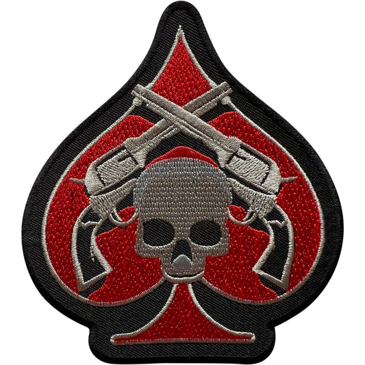 Spades Skull Pistol Gun Patch Iron Sew On Clothes Bag Jacket Embroidered Badge