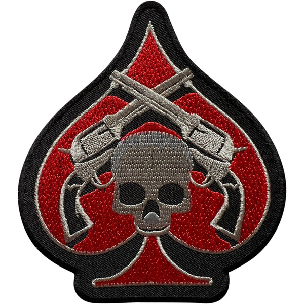 Spades Skull Pistol Gun Patch Iron Sew On Clothes Bag Jacket Embroidered Badge
