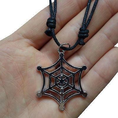Spider Web Pendant Chain Necklace Choker Silver Tone Spiders Charm Mens Womens