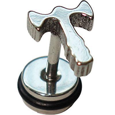 Stainless Steel Silver Gothic Axe Earring Fake Plug Ear Stud Body Piercing Mens