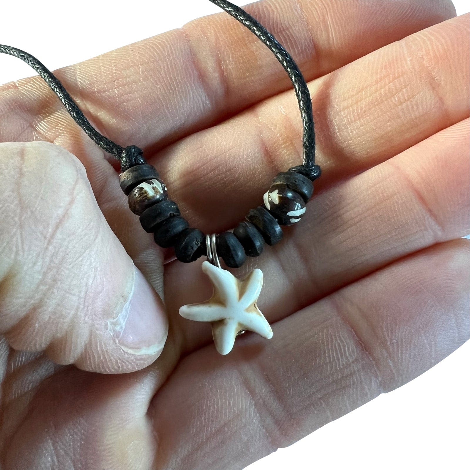 Starfish Pendant Necklace Black Cord Bead Chain Womens Mens Girls Boys Jewellery