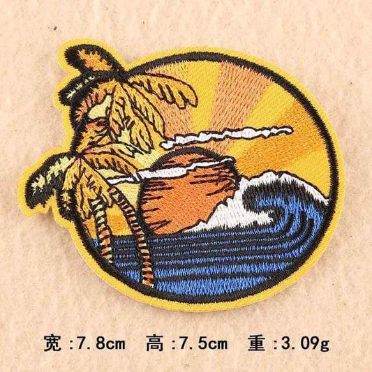 Sun Sea Beach Palm Trees Surfer Patch Iron On Sew On Embroidered Badge Embroidery Applique