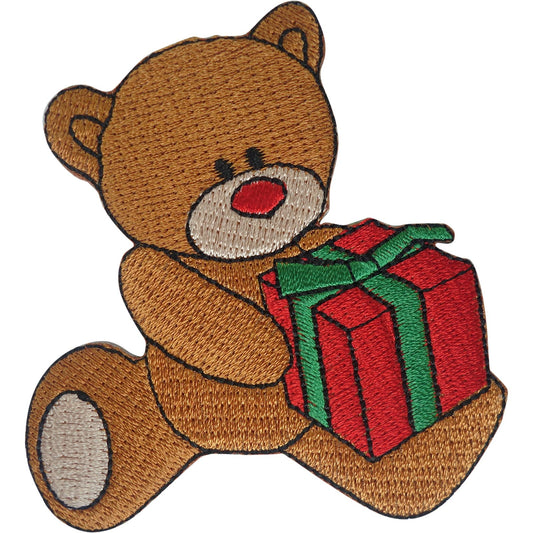 Teddy Bear Present Patch Iron Sew On Clothes Bag Birthday XMAS Embroidered Badge
