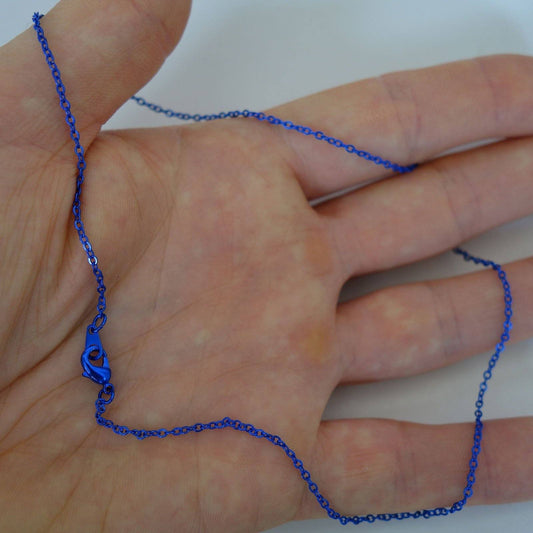 Thin Blue Steel Chain Metal Necklace Mens Womens Girls Boys Childrens Jewellery