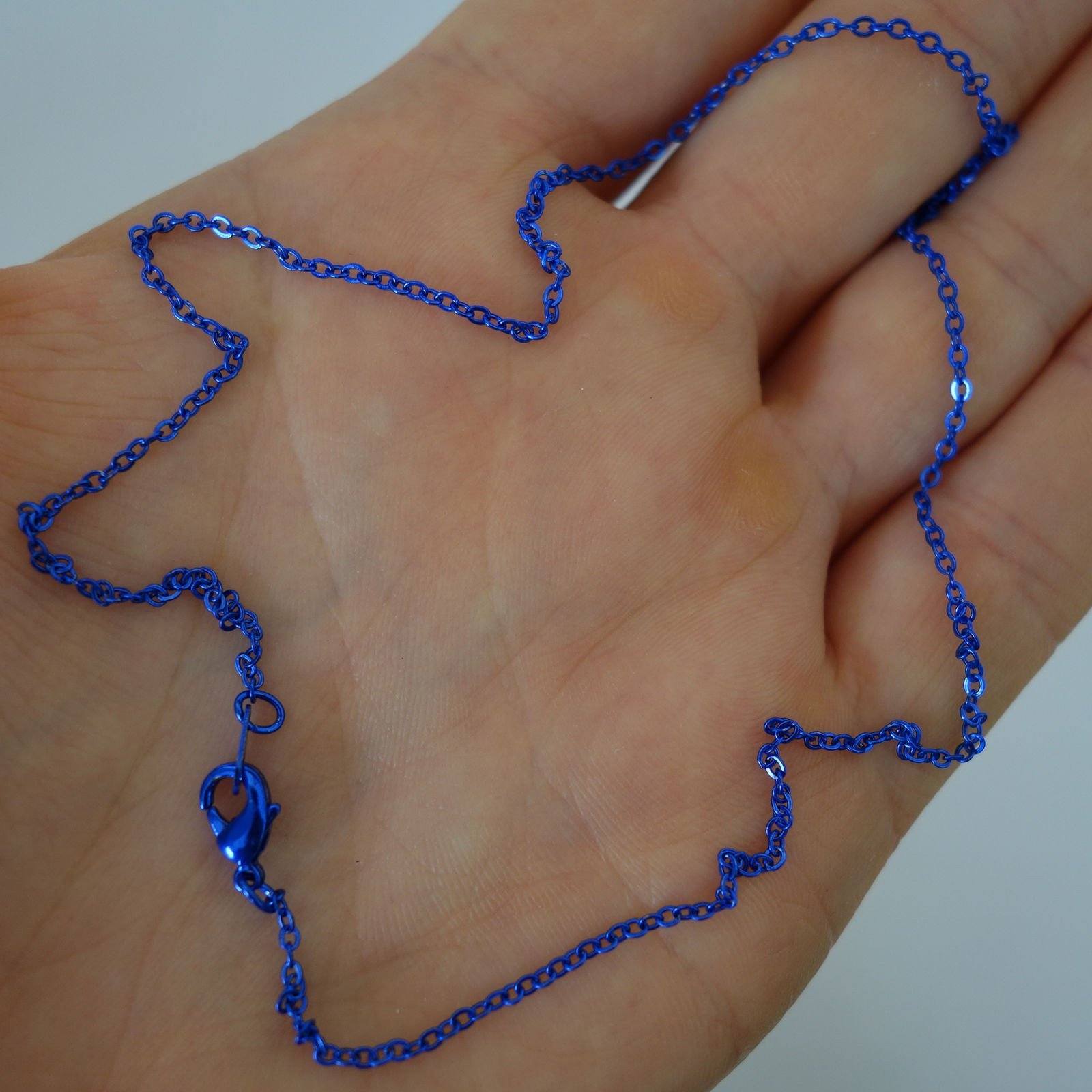 Thin Blue Steel Chain Metal Necklace Mens Womens Girls Boys Childrens Jewellery