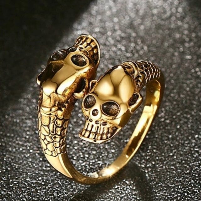 Titanium Steel Gold Skull Ring Adjustable Size