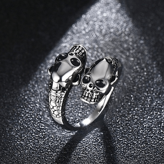 Titanium Steel Silver Skull Ring Adjustable Size