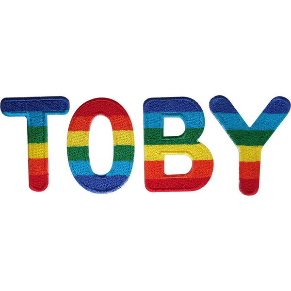 TOBY Name Patch Embroidered Rainbow Letters Tag Label Badge Iron Sew On Clothes