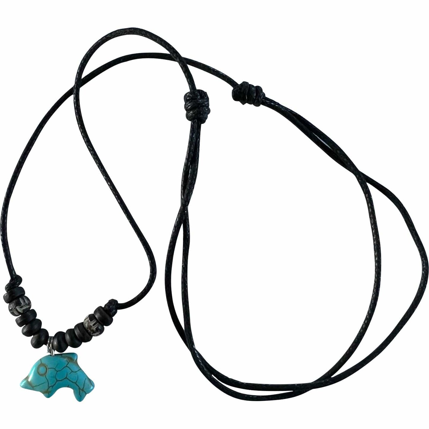 Turquoise Dolphin Pendant Necklace Black Cord Chain Mens Womens Kids Jewellery