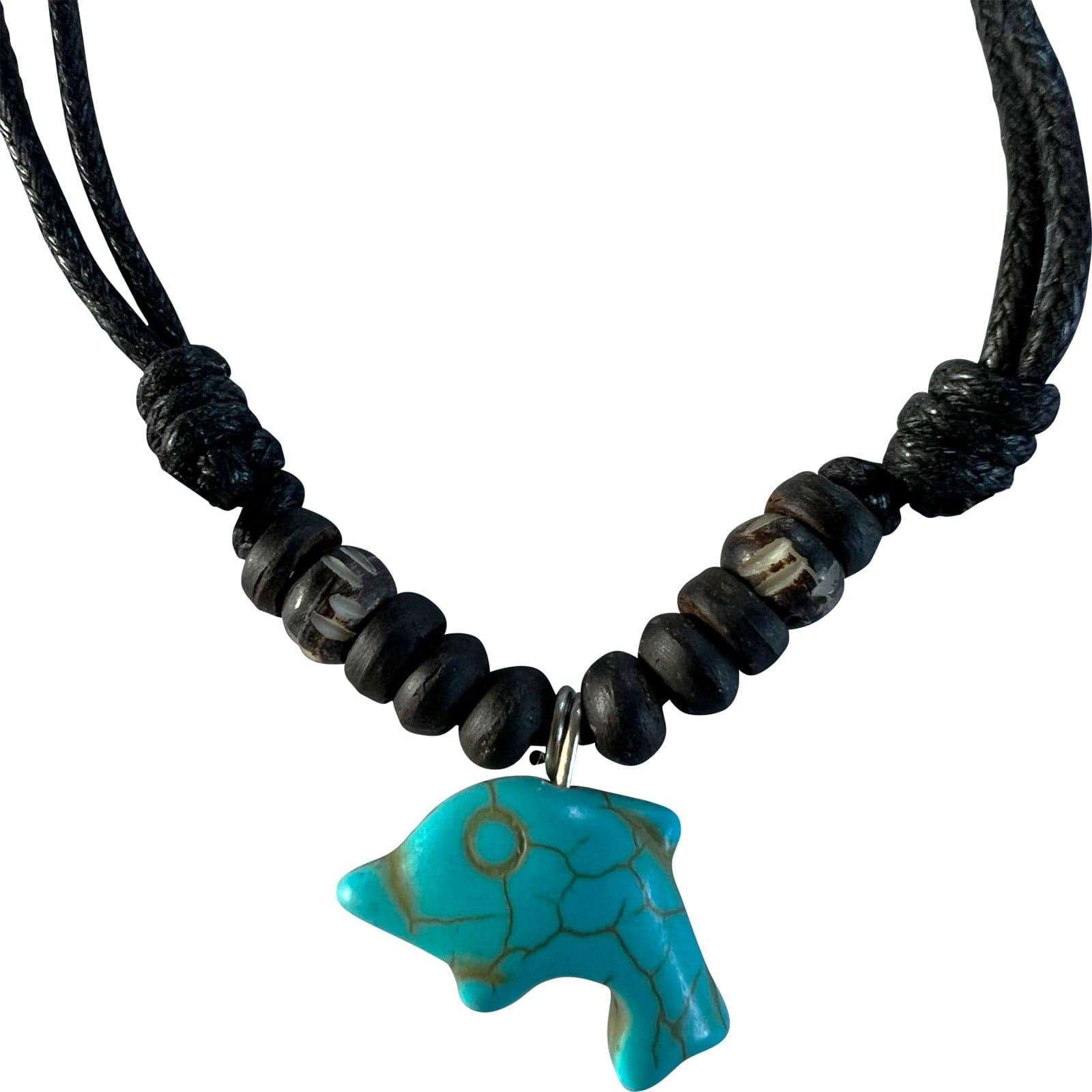 Turquoise Dolphin Pendant Necklace Black Cord Chain Mens Womens Kids Jewellery