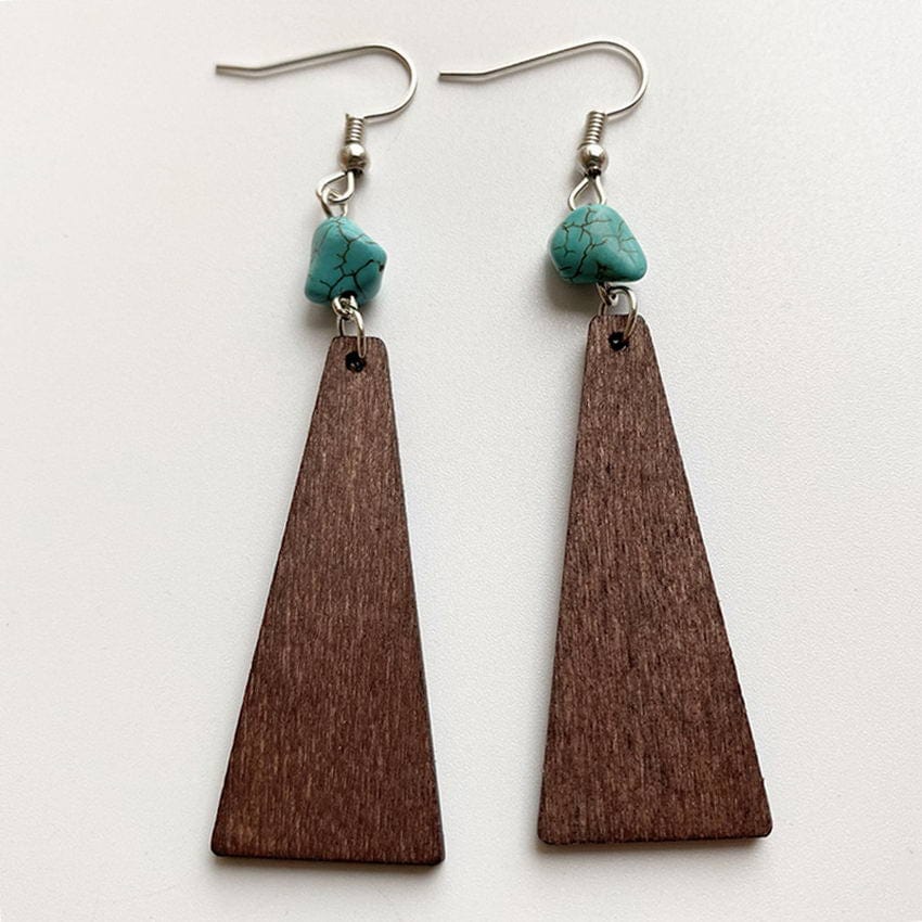 Turquoise Geometric Wood Earrings
