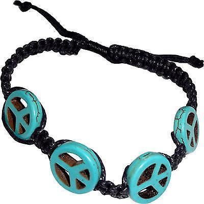 Turquoise Peace Sign Symbol Bracelet Wristband Bangle Mens Ladies Girl Jewellery