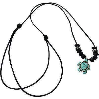 Turquoise Stone Turtle Pendant Black Cord Chain Necklace Mens Womens Jewellery
