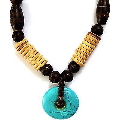 Turquoise Stone Wood Beads Pendant Chain Necklace Womens Ladies Girls Jewellery Turquoise Stone Wood Beads Pendant Chain Necklace Womens Ladies Girls Jewellery