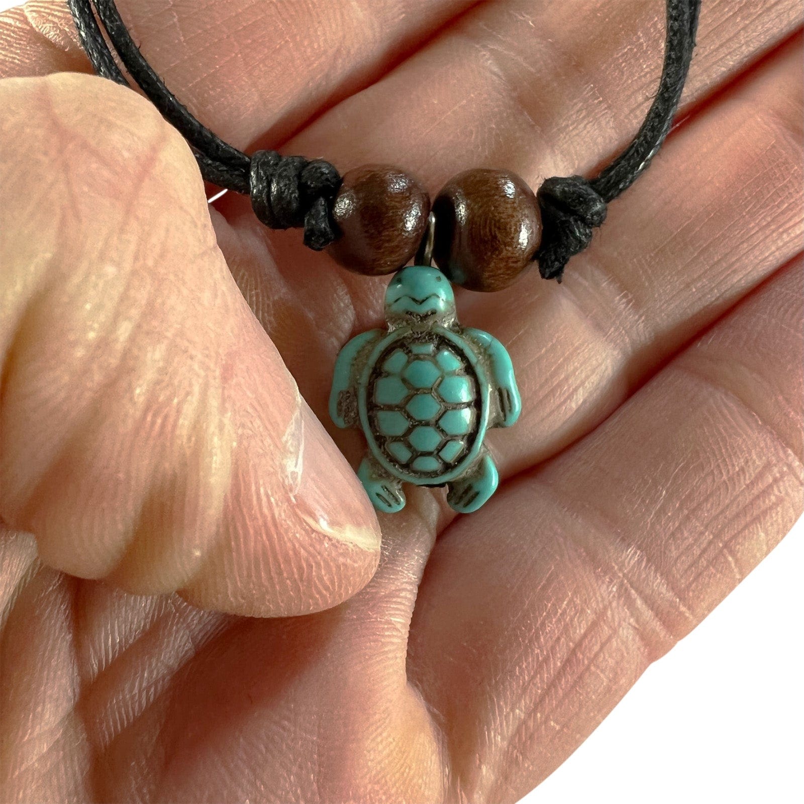 Turquoise Turtle Pendant Bead Black Cord Chain Necklace Beach Surfer Jewellery