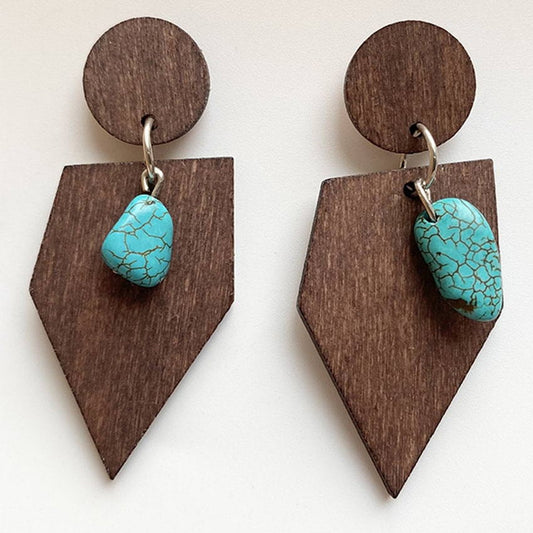 Turquoise Wood Stud Earrings
