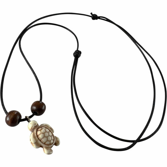 Turtle Pendant Black Cord Chain Bead Necklace Womens Mens Girls Boys Jewellery