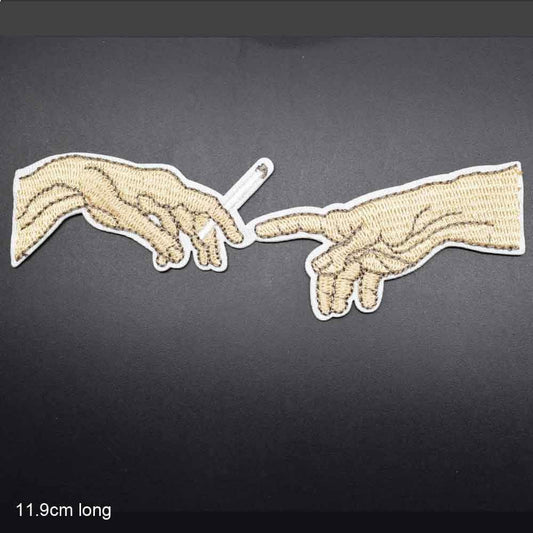 Two Hands Smoking Sharing Cigarette Iron On Patch Sew On Patch Michelangelo Buonarroti Paintings Fingers Embroidered Badge Embroidery Applique Motif
