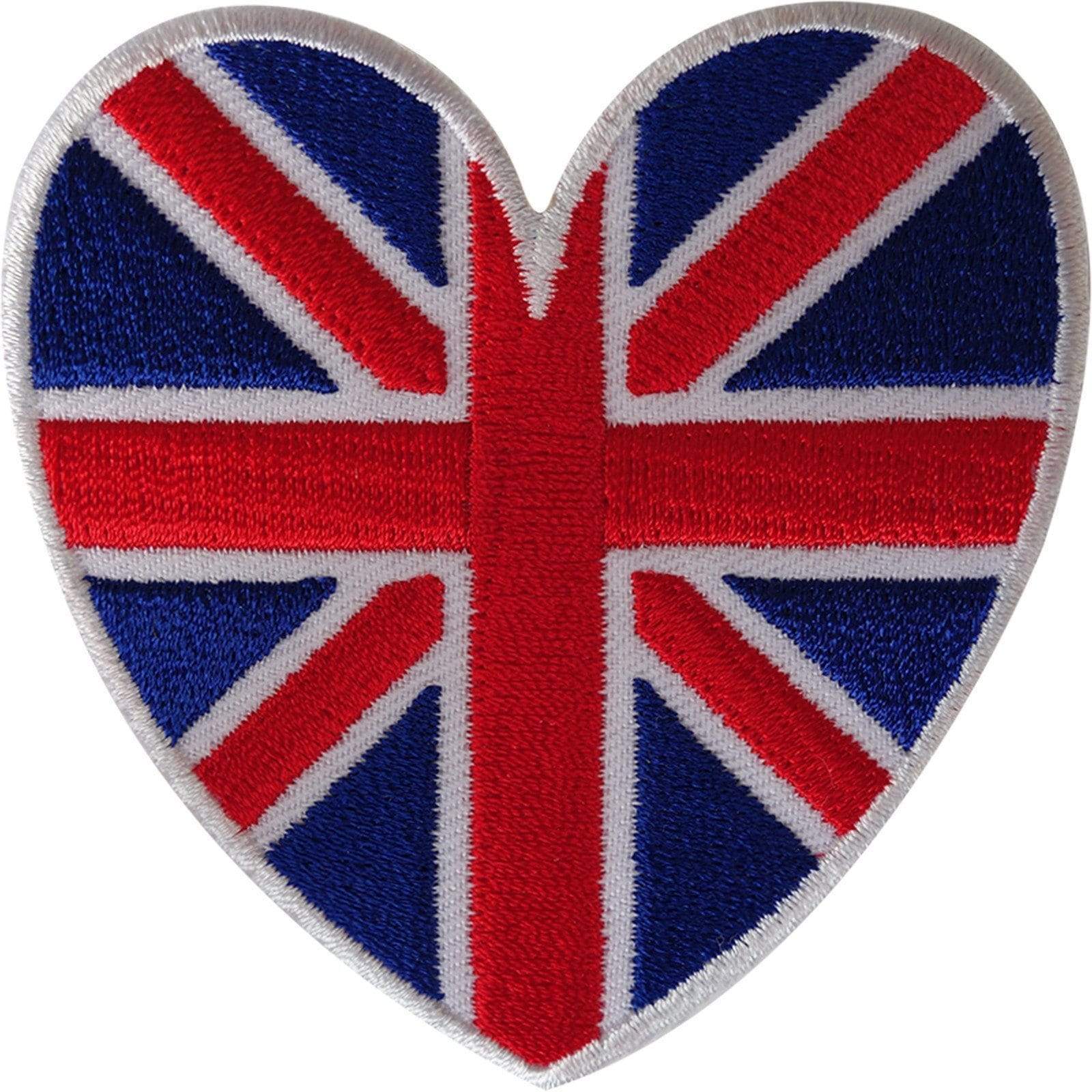 UK Flag Heart Patch Embroidered Iron Sew On Union Jack British Badge Applique