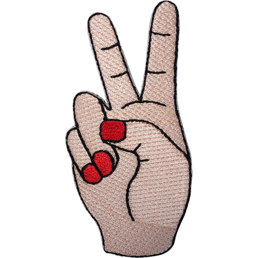V Sign Patch Iron Sew On Two Fingers Peace Symbol Hand Gesture Embroidered Badge