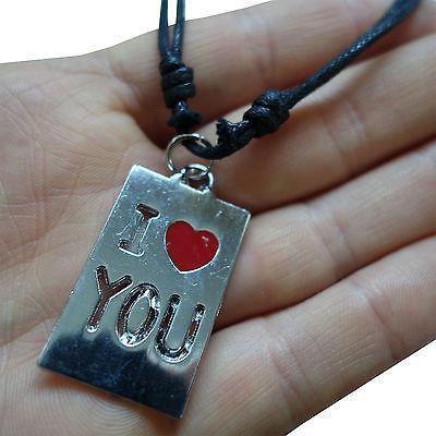 Valentines Day I Love You Heart Pendant Chain Necklace Silver Tone Girls Ladies